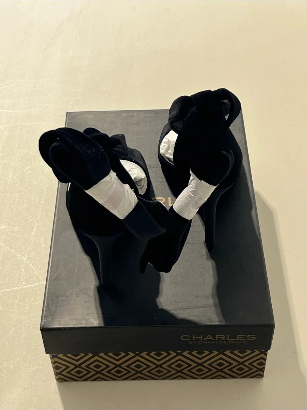 Charles David Black Velvet Lace-Up Stiletto Sandals